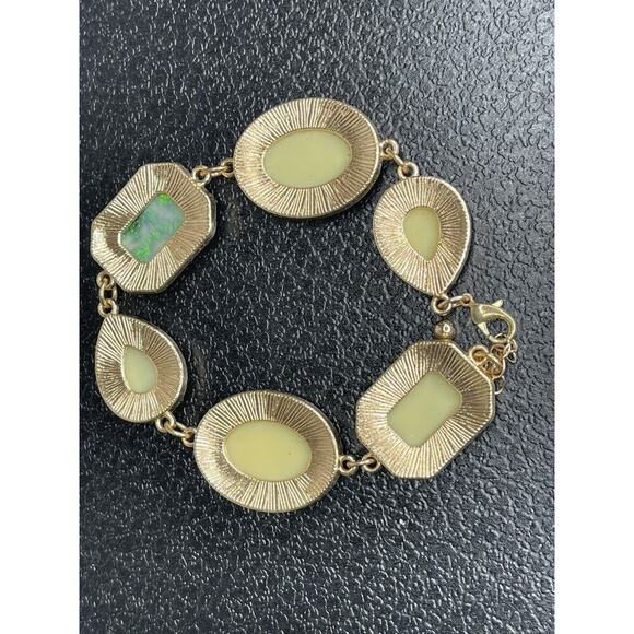 Faux Fire Opal Womens Bracelet Linked Rhinestone CZ Chunky Gem & Gold - Picture 2 of 3